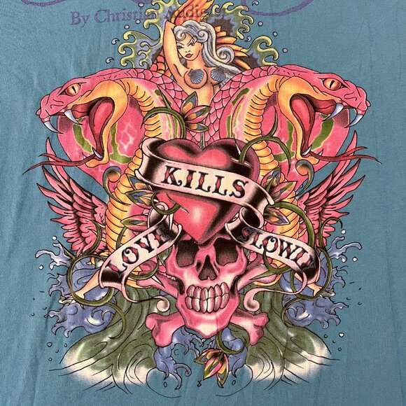 Ed Hardy Men's Large Cerulean Long Sleeve T-Shirt 2000s Vintage - Picture 3 of 3